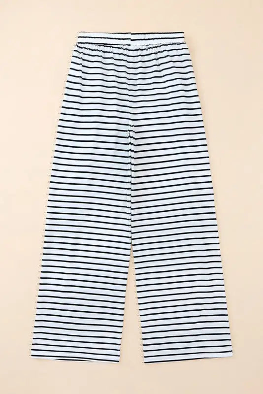 White drawstring striped wide leg pants