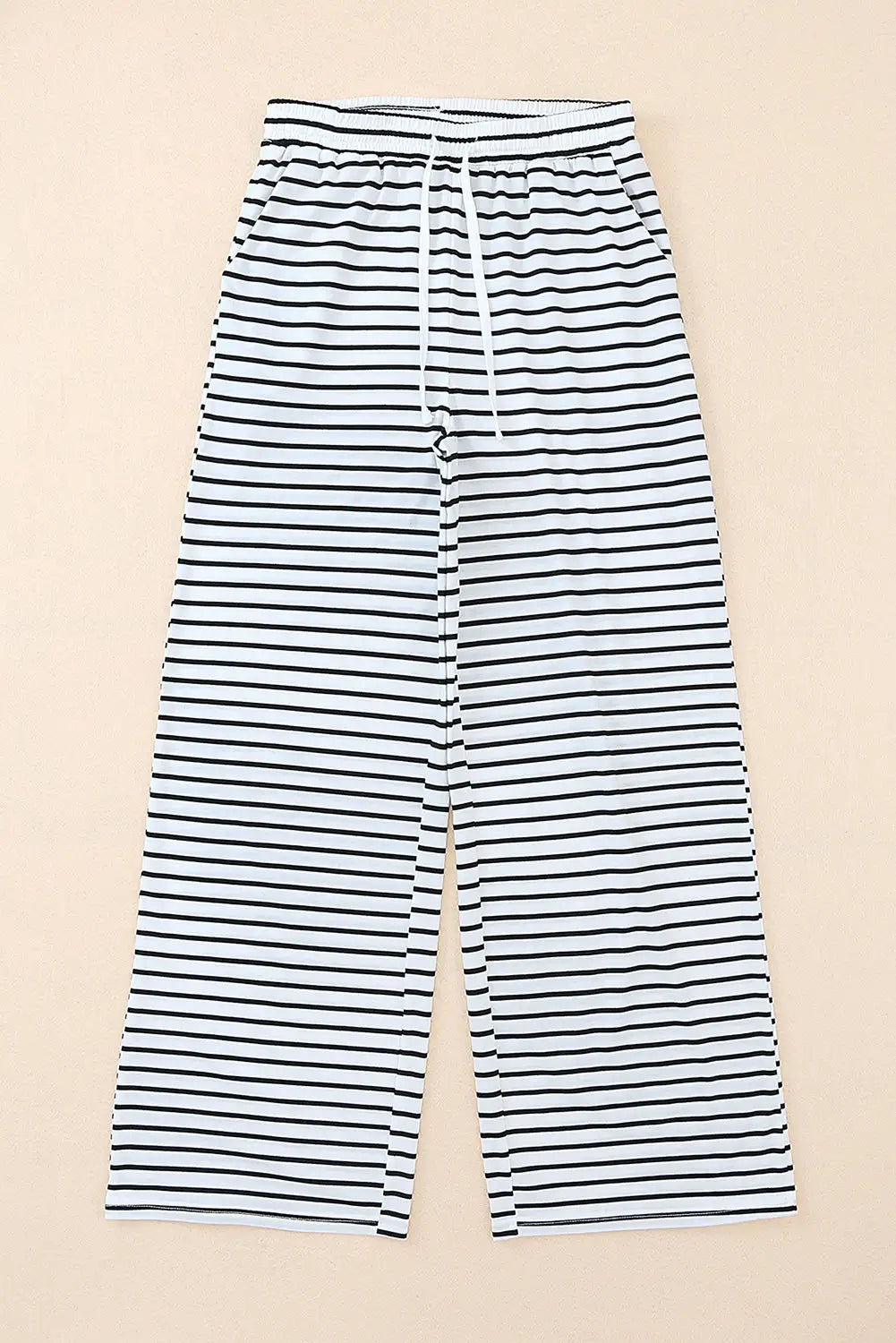 White drawstring striped wide leg pants