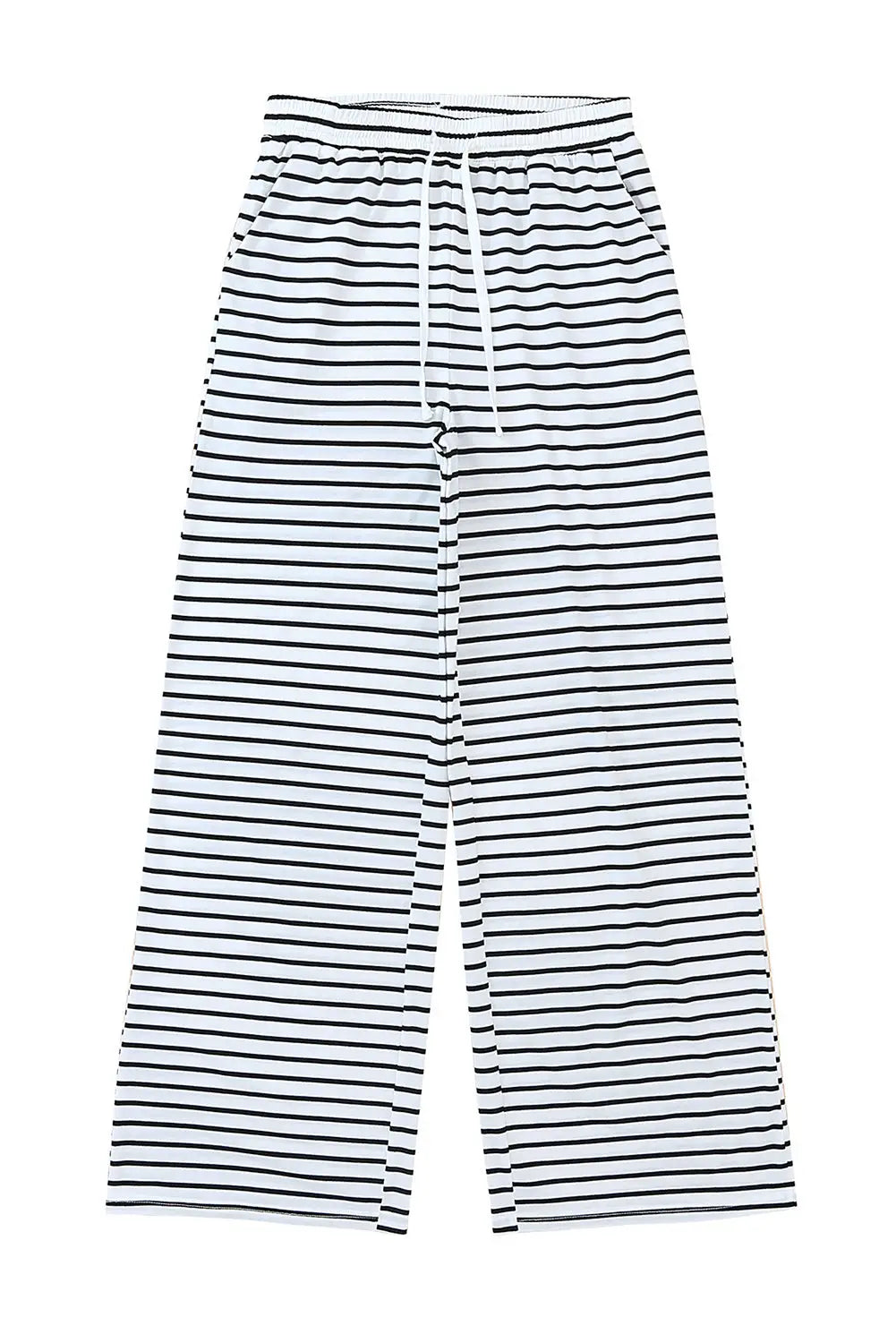 White drawstring striped wide leg pants