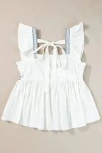 White Embroidered Bust Square Neck Peplum Blouse - Fashionfitz