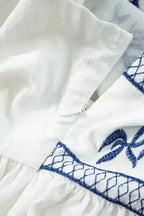 White Embroidered Bust Square Neck Peplum Blouse - Fashionfitz