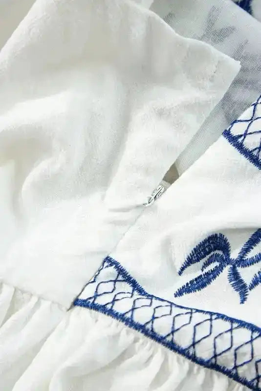 White Embroidered Bust Square Neck Peplum Blouse - Fashionfitz