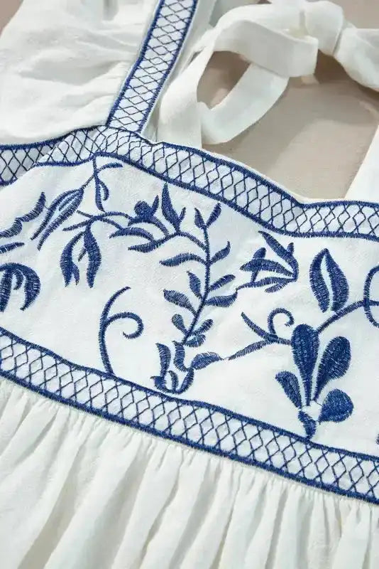 White Embroidered Bust Square Neck Peplum Blouse - Fashionfitz