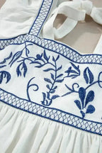 White Embroidered Bust Square Neck Peplum Blouse - Fashionfitz