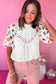 White embroidered smocked neck puff sleeve top - tops/tops & tees