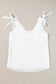 White embroidery knotted straps v neck tank top - tops/tank tops