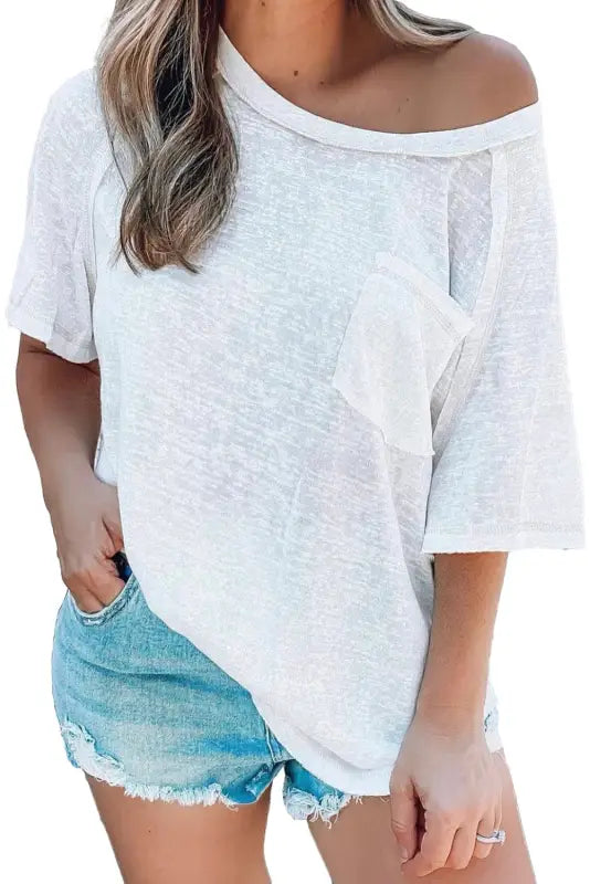 White exposed seam loose t-shirt - t-shirts