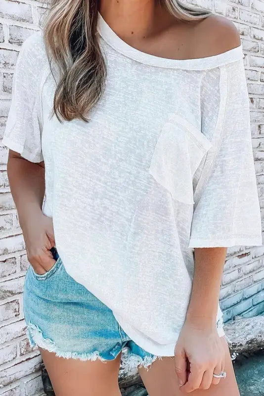 White exposed seam loose t-shirt - s / 50% polyester + 50% viscose - t-shirts