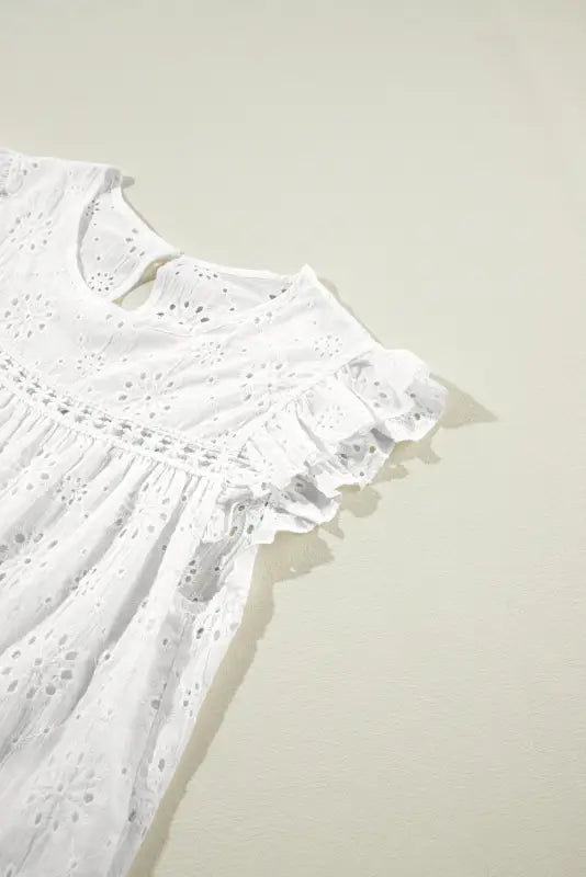 White eyelet embroidered flutter sleeve blouse - tops/blouses & shirts