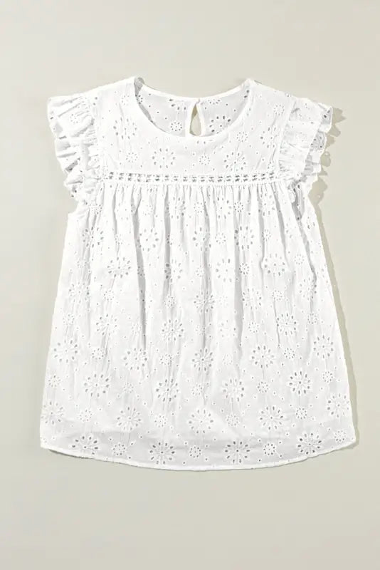 White eyelet embroidered flutter sleeve blouse - tops/blouses & shirts