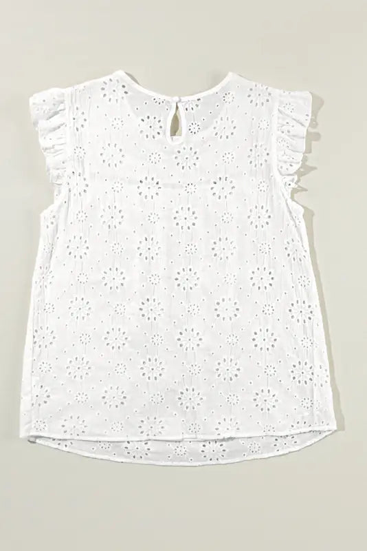 White eyelet embroidered flutter sleeve blouse - tops/blouses & shirts