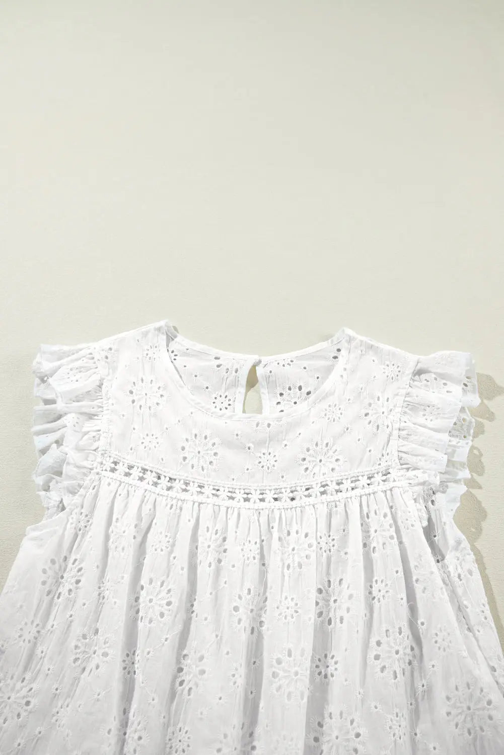 White eyelet embroidered flutter sleeve blouse - tops/blouses & shirts