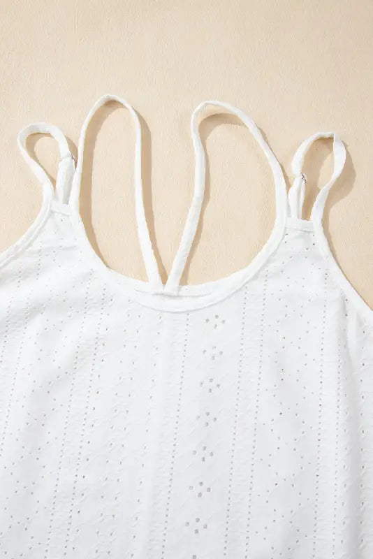 White eyelet strappy scoop - neck tank top