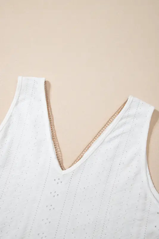 White eyelet strappy scoop - neck tank top