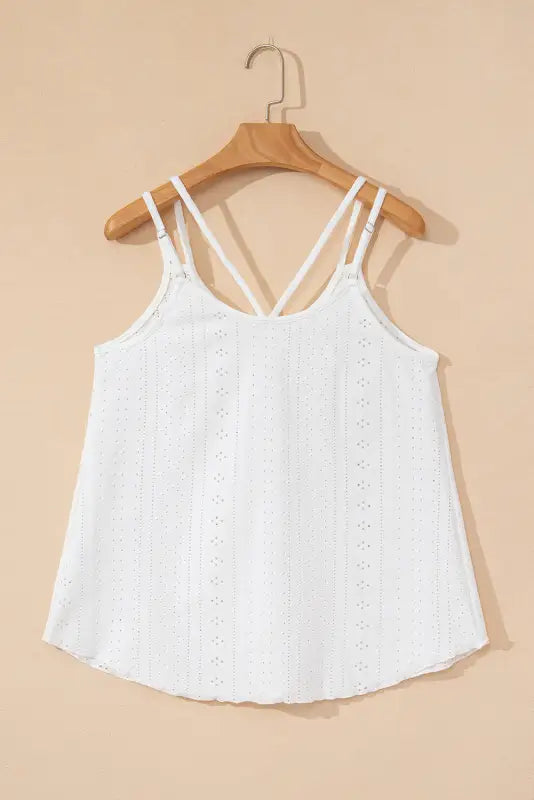 White eyelet strappy scoop - neck tank top