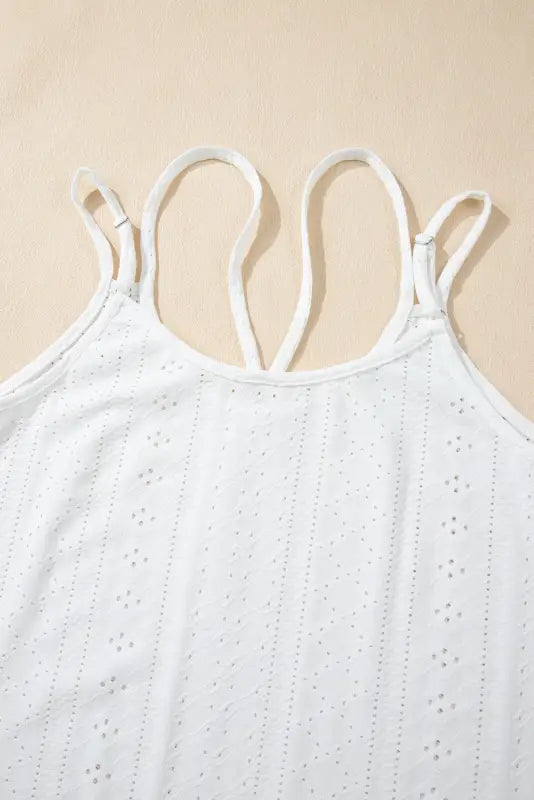 White eyelet strappy scoop - neck tank top