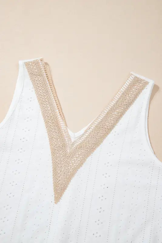 White eyelet strappy scoop - neck tank top