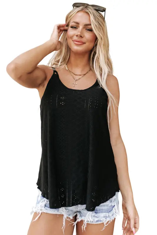 White eyelet strappy scoop - neck tank top