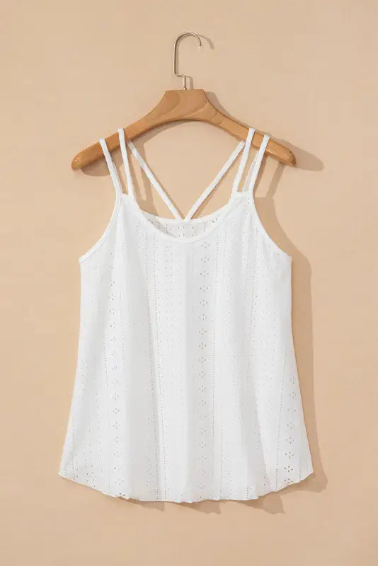 White eyelet strappy scoop - neck tank top