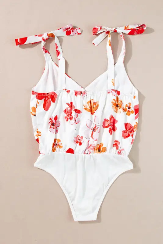 White floral bodysuit - button wrap sleeveless - bodysuits