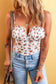 White floral bodysuit - v cut frilled trim spaghetti straps - bodysuits