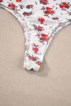 White Floral Bodysuit - V Cut Frilled Trim Spaghetti Straps - Fashionfitz