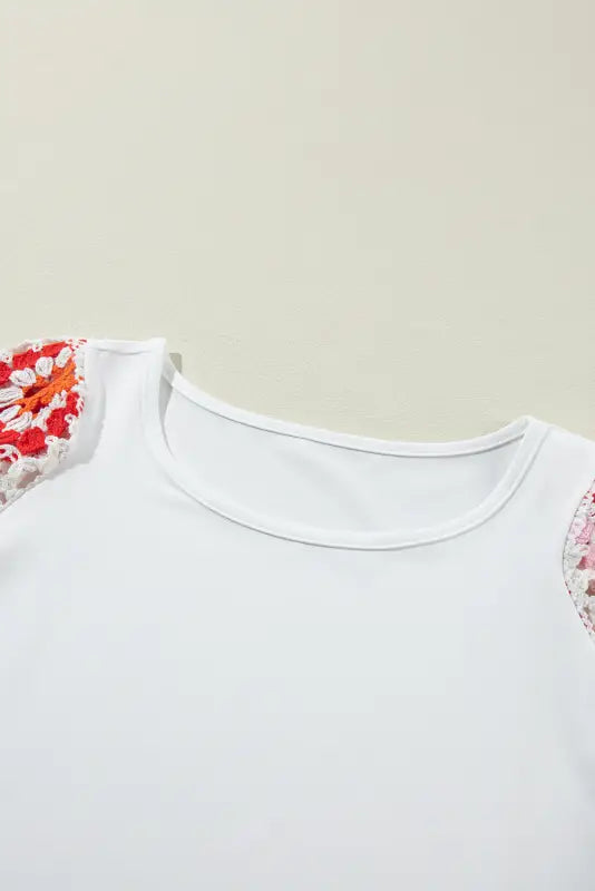 White floral crochet short sleeve top - tops/tops & tees