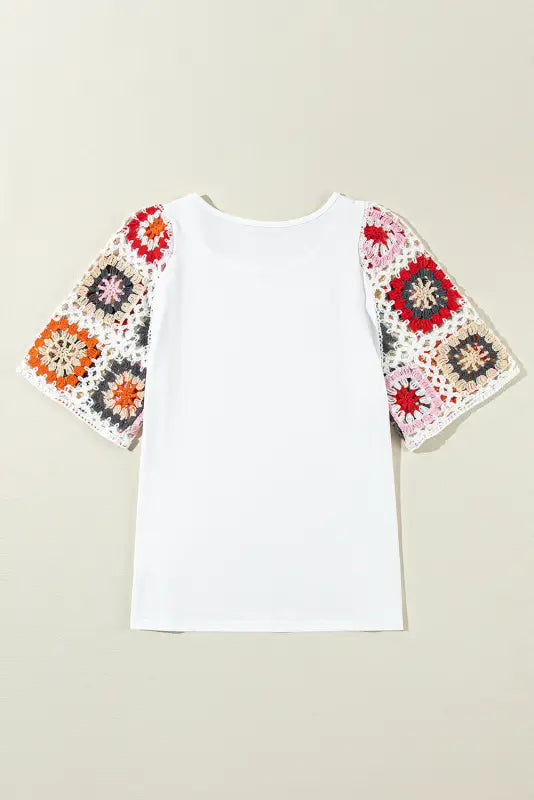 White floral crochet short sleeve top - tops/tops & tees