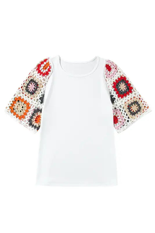 White floral crochet short sleeve top - tops/tops & tees