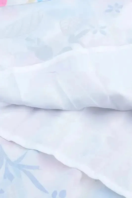 White Floral Dress - Frill Mock Neck Sleeveless Tiered - Fashionfitz