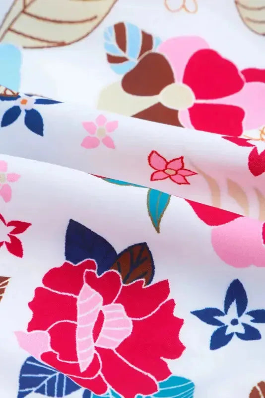 White Floral Dress - Frill Mock Neck Sleeveless Tiered - Fashionfitz