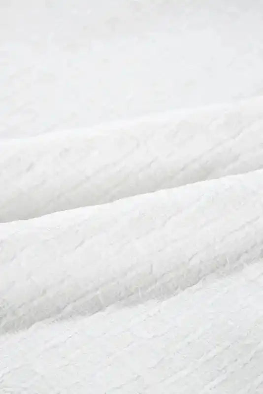 White Floral Embroidered Blouse - Ricrac Puff Sleeve Textured - Fashionfitz