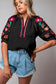 White floral embroidered blouse - ricrac puff sleeve textured - tops/blouses & shirts