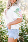 White floral embroidered puff sleeve notched neck blouse - tops