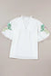 White floral embroidered puff sleeve notched neck blouse - tops