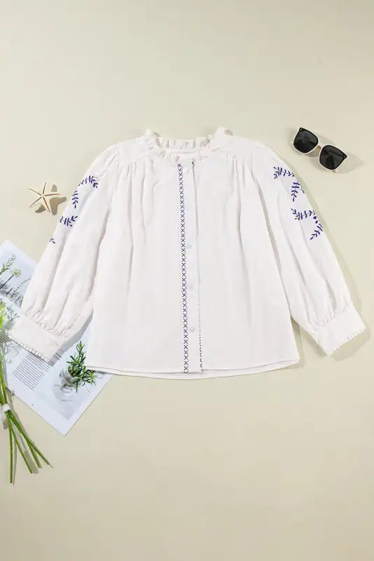 White floral embroidered shirt | fashionfitz