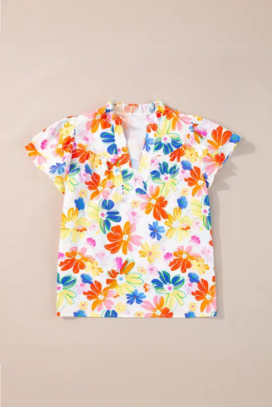 White floral flutter top - tops/blouses & shirts