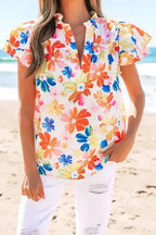 White Floral Flutter Top - Fashionfitz