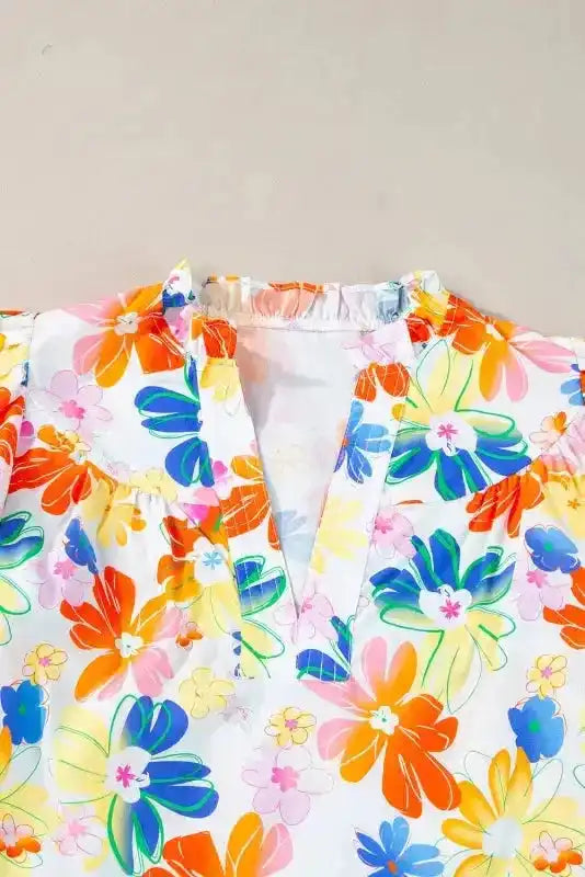 White Floral Flutter Top - Fashionfitz