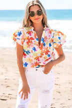 White Floral Flutter Top - Fashionfitz