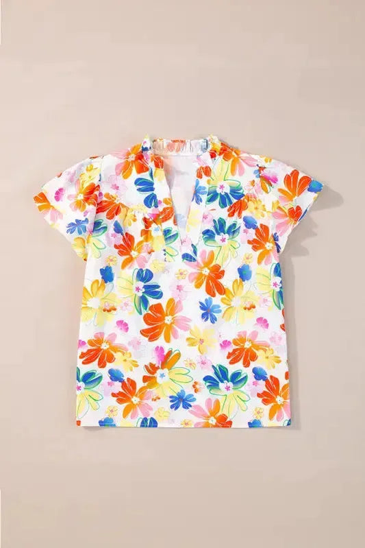 White Floral Flutter Top - Fashionfitz