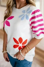 White Floral Knit T-Shirt - Fashionfitz