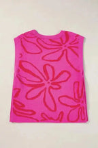 White Floral Knitted Top - Button Sides Sleeveless - Fashionfitz