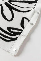 White Floral Knitted Top - Button Sides Sleeveless - Fashionfitz