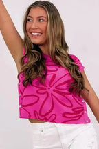 White Floral Knitted Top - Button Sides Sleeveless - Fashionfitz