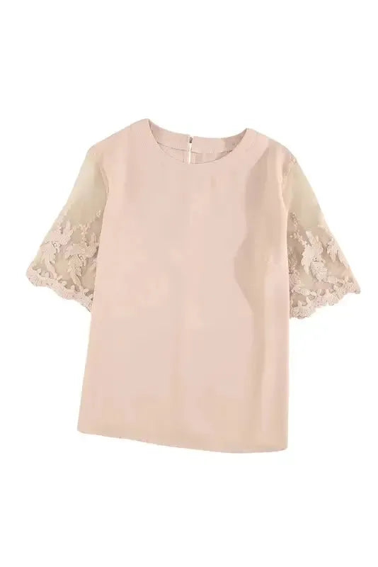 White Floral Lace Sleeve Patchwork Top - Fashionfitz