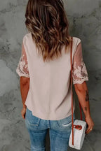 White Floral Lace Sleeve Patchwork Top - Fashionfitz