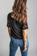 White Floral Lace Sleeve Patchwork Top - Fashionfitz