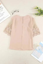 White Floral Lace Sleeve Patchwork Top - Fashionfitz