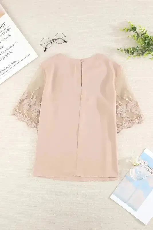 White Floral Lace Sleeve Patchwork Top - Fashionfitz